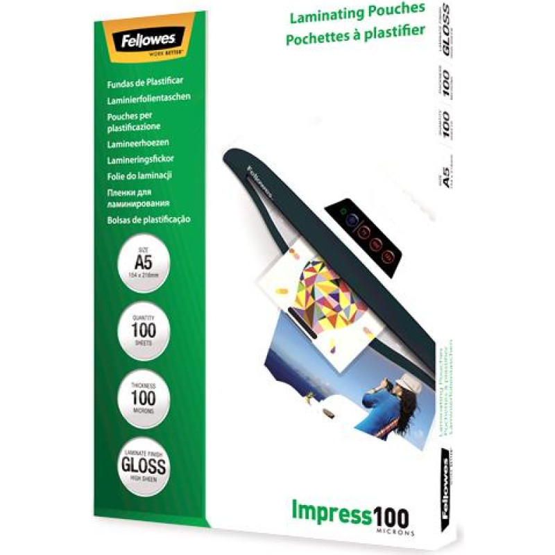 Fellowes LAMINATOR POUCH GLOSSY/A5 100 100PCS 5351002 FELLOWES