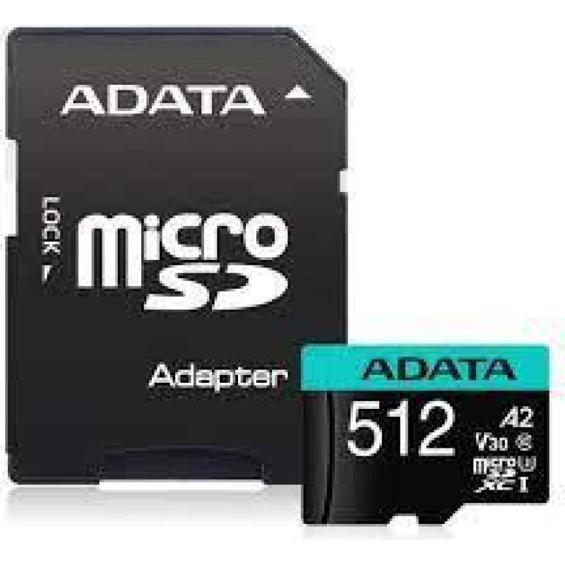 Adata MEMORY MICRO SDXC 512GB W/AD./AUSDX512GUI3V30SA2-RA1 ADATA