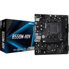 Asrock Mainboard|ASROCK|AMD B550|SAM4|MicroATX|1xPCI-Express 3.0 1x|1xM.2|1xPCI-Express 4.0 16x|Memory DDR4|Memory slots 2|1x15pin D-sub|1xDVI|1xHDMI|2xUSB 2.0|4xUSB 3.2|1xPS/2|1xRJ45|3xAudio port|B550M-HDV