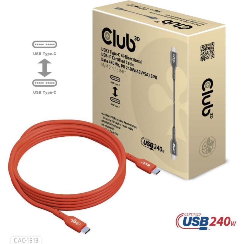 Club3D CABLE USB-C TO USB-C 3M/M/M CAC-1513 CLUB3D