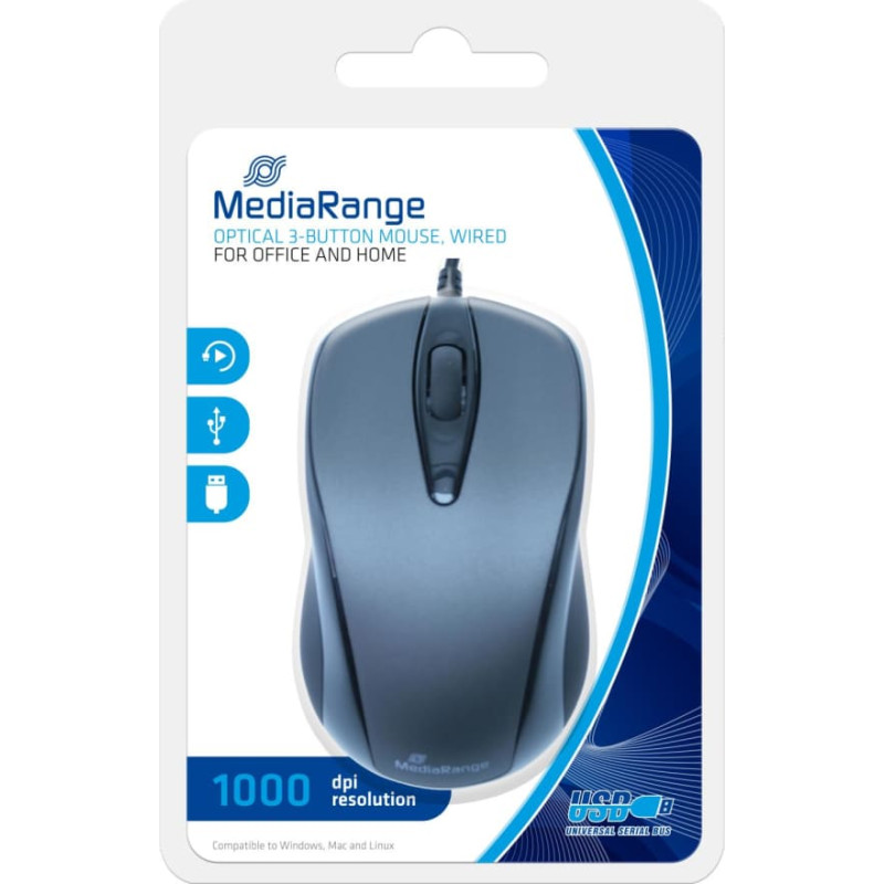 Mediarange MOUSE USB OPTICAL BLACK/GREY/MROS201 MEDIARANGE
