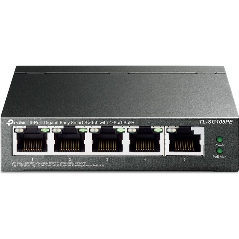 Tp-Link Switch|TP-LINK|Desktop/pedestal|5x10Base-T / 100Base-TX / 1000Base-T|PoE ports 4|TL-SG105PE
