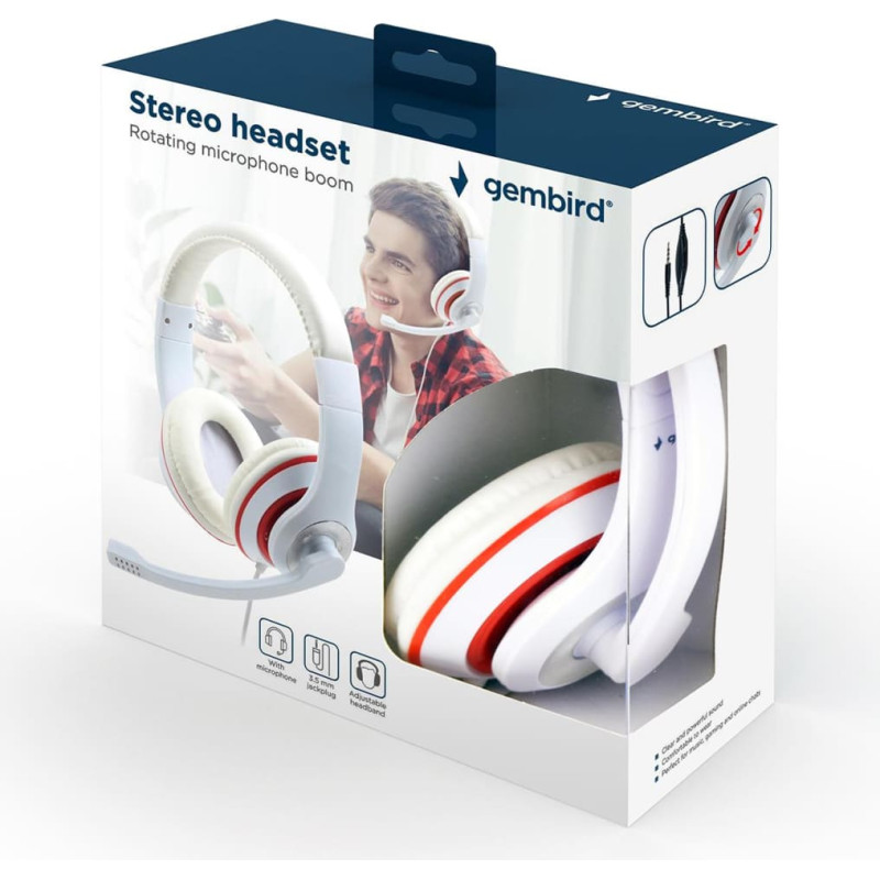 Gembird HEADSET STEREO WHITE/MHS-03-WTRD GEMBIRD