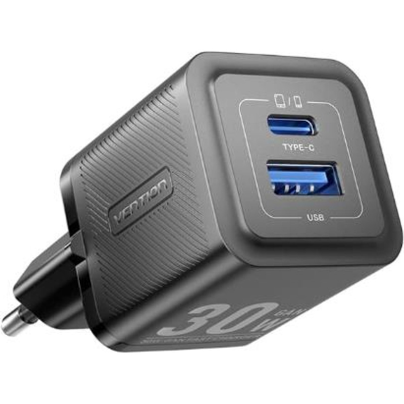 Vention MOBILE CHARGER WALL 30W USB-C/2P BLACK FEQB0-EU VENTION