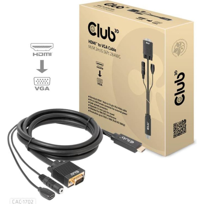 Club3D CABLE HDMI TO VGA 2M/M/M CAC-1712 CLUB3D