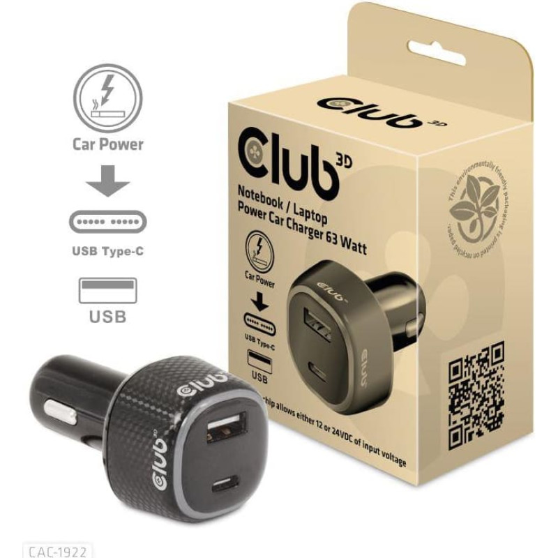 Club3D NB CHARGER CAR USB+USB-C/63W CAC-1922 CLUB3D