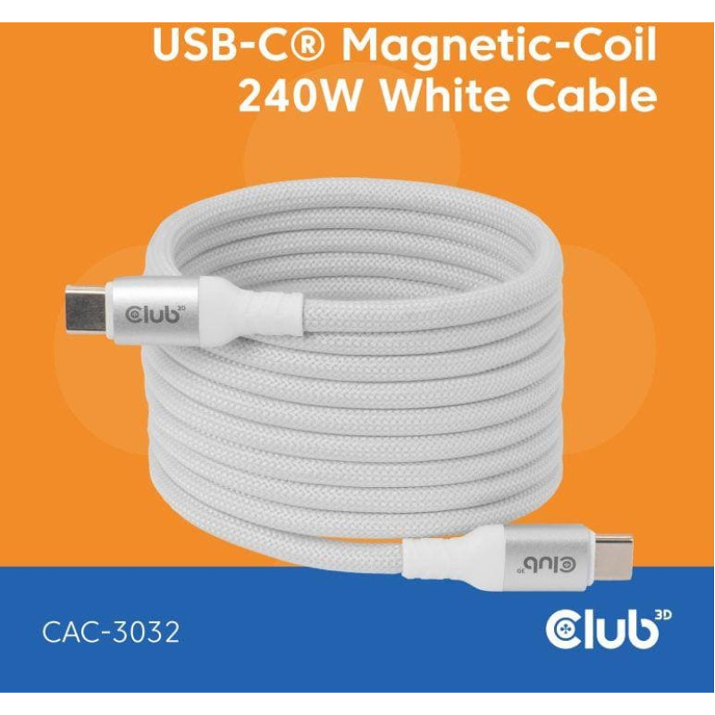 Club3D CABLE USB-C TO USB-C 2M/MAGNETIC WHITE CAC-3032 CLUB3D
