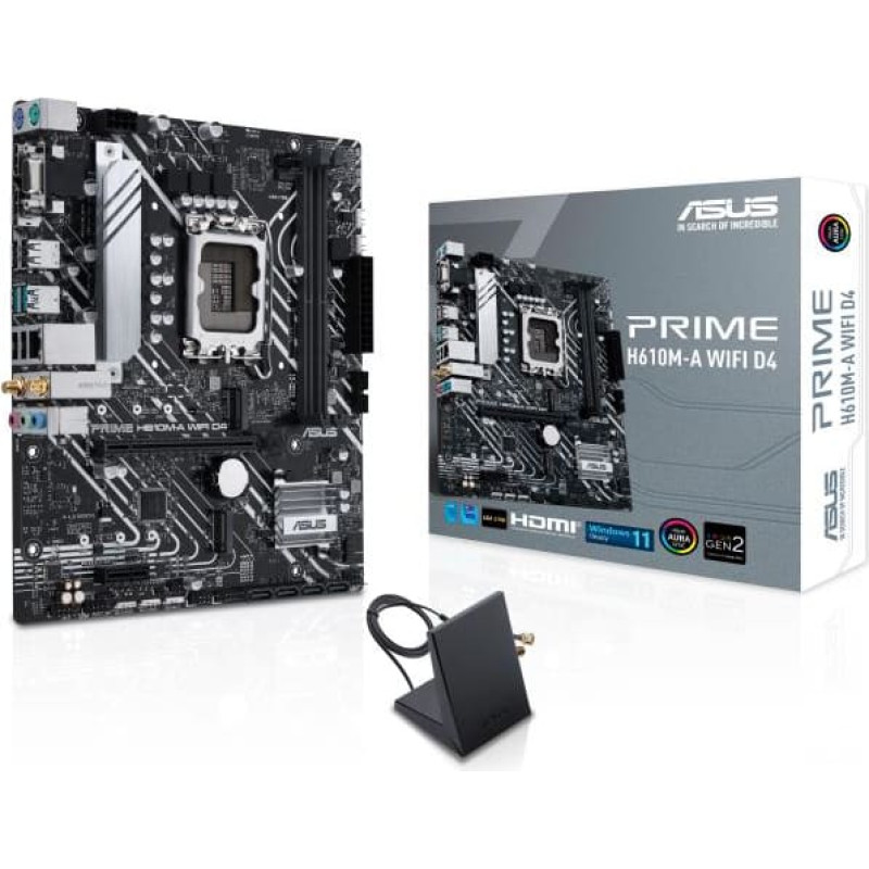 Asus Mainboard|ASUS|Intel H610|LGA1700|Micro-ATX|Memory DDR4|Memory slots 2|1xPCI-Express 3.0 1x|1xPCI-Express 4.0 16x|2xM.2|1x15pin D-sub|1xHDMI|1xDisplayPort|2xAudio-In|1xAudio-Out|4xUSB 2.0|2xUSB 3.2|2xPS/2|1xRJ45|2xRF-Out|H610M-AWIFID4