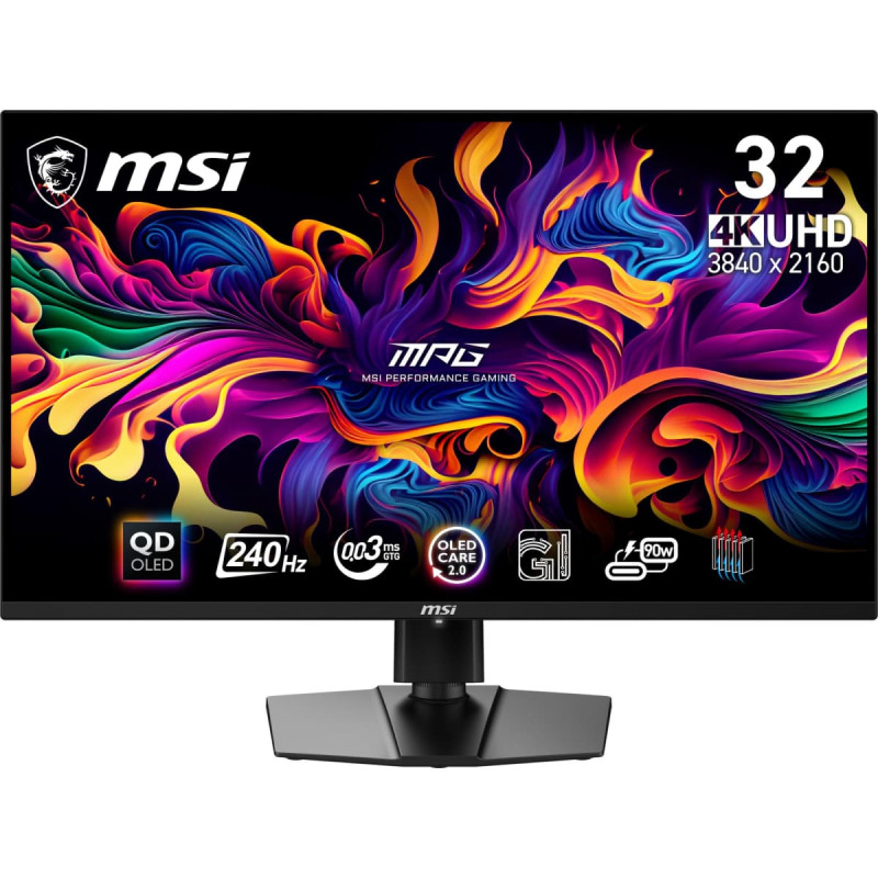 MSI Monitor|MSI|31.5"|Gaming/4K|Panel QD-OLED|3840x2160|16:9|Matte|0.03 ms|Swivel|Pivot|Height adjustable|Tilt|Colour Black|MPG321URXQD-OLED