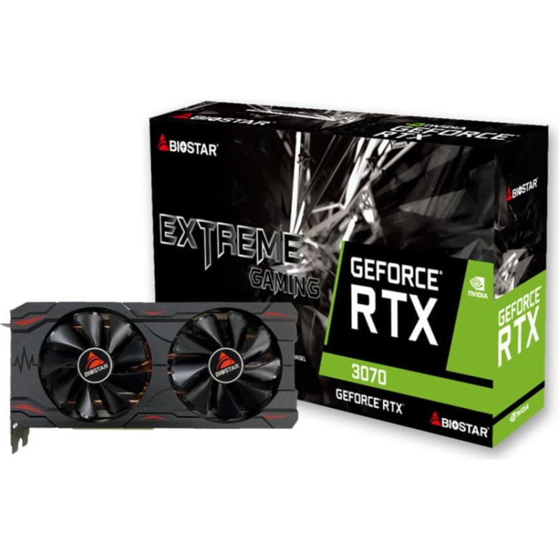Biostar Graphics Card|BIOSTAR|NVIDIA GeForce RTX 3070|8 GB|GDDR6|256 bit|PCIE 4.0 16x|GPU 1500 MHz|Dual Slot Fansink|1xHDMI|3xDisplayPort|VN3706RM82