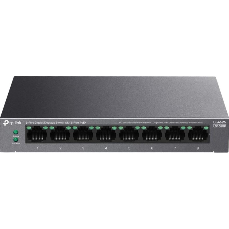 Tp-Link Switch|TP-LINK|LS108GP|Desktop/pedestal|8x10Base-T / 100Base-TX / 1000Base-T|PoE+ ports 8|LS108GP