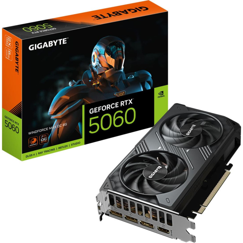 Gigabyte Graphics Card|GIGABYTE|NVIDIA|GeForce RTX 5060|2512 MHz|8 GB|GDDR7|128 bit|PCI Express 5.0|Active|GV-N5060WF2MAXOC-8GD