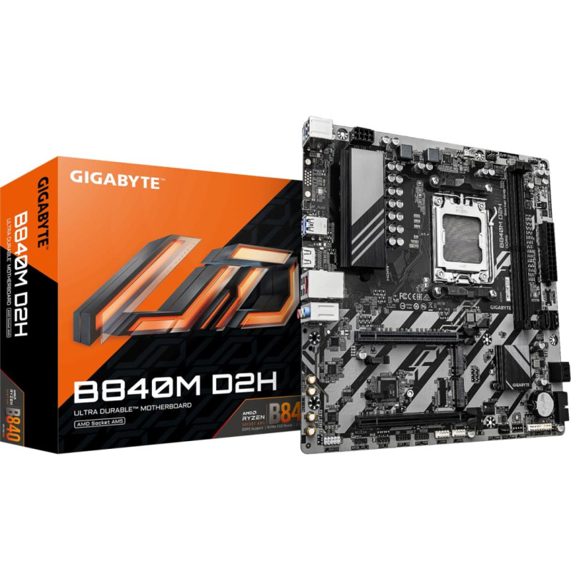 Gigabyte Mainboard|GIGABYTE|AMD B840|Socket AM5|micro ATX|RAM DDR5-SDRAM|2xSlots|2xNumber of M.2 (M) slots|B840MD2H1.2