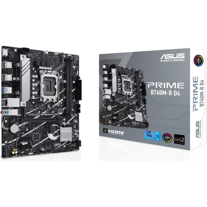 Asus Mainboard|ASUS|Intel B760 Express|LGA1700|Micro-ATX|Memory DDR4|Memory slots 2|2xPCI-Express 4.0 1x|1xPCI-Express 4.0 16x|2xM.2|1x15pin D-sub|1xHDMI|4xUSB 2.0|4xUSB 3.2|1xOptical S/PDIF|3xAudio port|PRIMEB760M-RD4