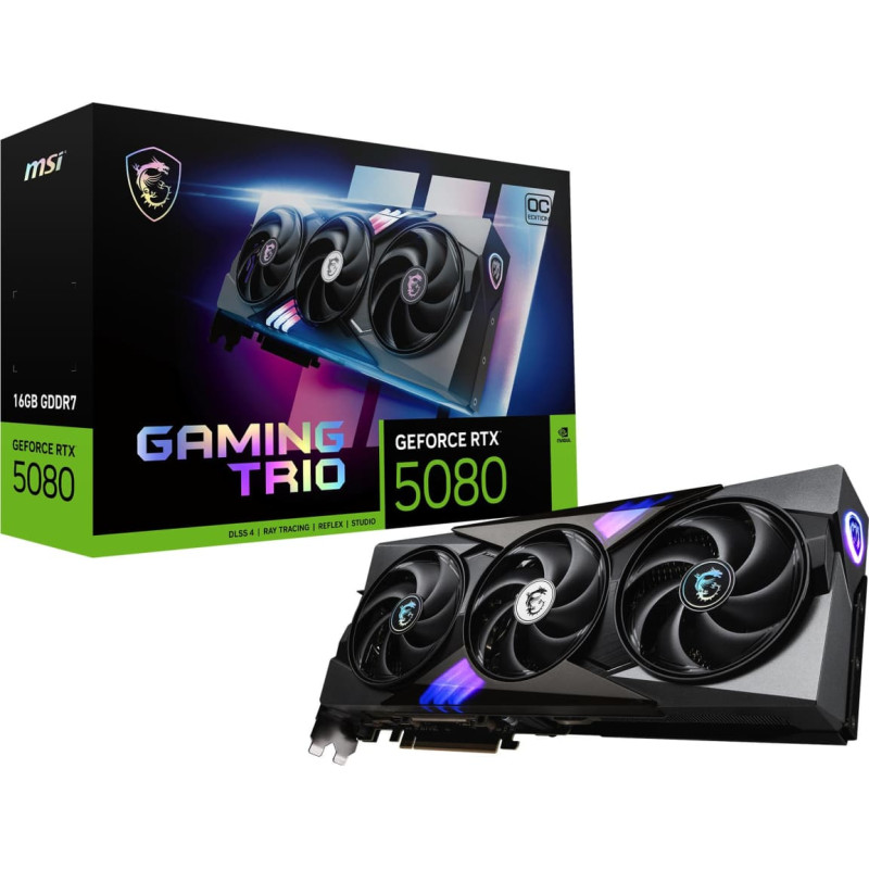 MSI Graphics Card|MSI|NVIDIA GeForce RTX 5080|16 GB|GDDR7|256 bit|PCIE 5.0 16x|Dual Slot Fansink|1xHDMI|3xDisplayPort|RTX508016GGAMTRIOOC
