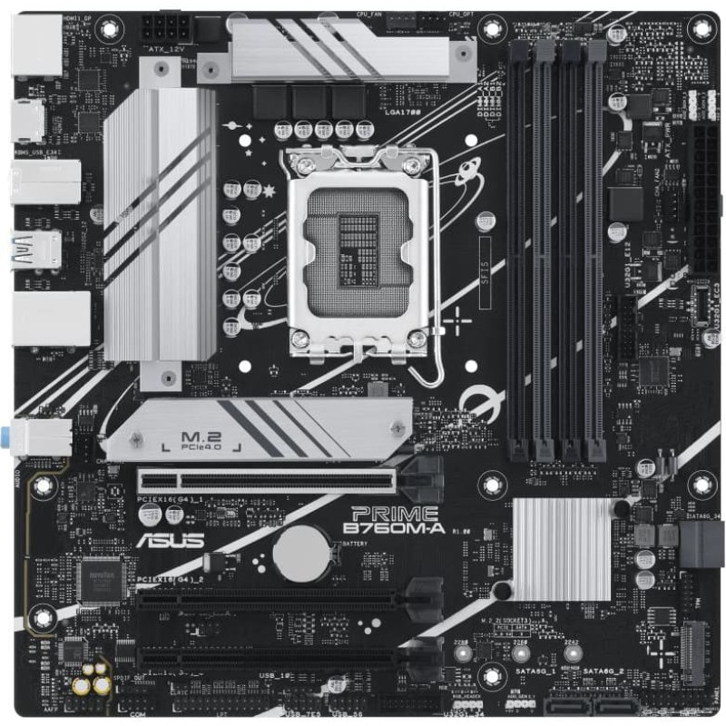 Asus Mainboard|ASUS|Intel B760 Express|LGA1700|Micro-ATX|Memory DDR5|Memory slots 4|2xPCI-Express 4.0 16x|2xM.2|1xHDMI|2xDisplayPort|4xUSB 2.0|2xUSB 3.2|1xPS/2|1xRJ45|3xAudio port|PRIMEB760M-A-CSM