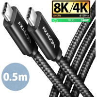 Axagon CABLE USB-C TO USB-C 0.5M 240W/8K BLACK BUCM4X-CM05AB AXAGON