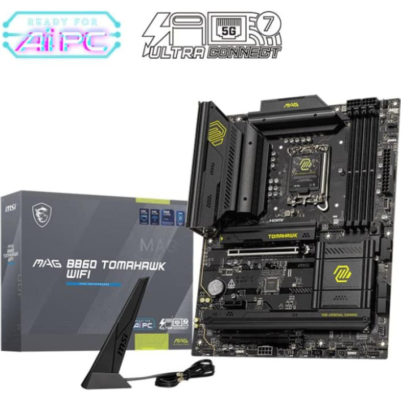 MSI Mainboard|MSI|Intel B860 Express|LGA1851|ATX|Memory DDR5|Memory slots 4|1xPCI-Express 4.0 1x|1xPCI-Express 4.0 4x	|1xPCI-Express 5.0 16x|3xM.2|1xHDMI|1xDisplayPort|8xUSB 2.0|6xUSB 3.2|3xUSB-C|1xOptical S/PDIF|1xRJ45|3xAudio port|1xThunderbolt|MAGB860T
