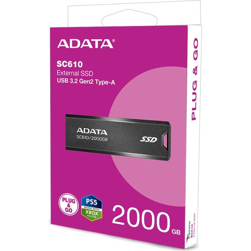 Adata External SSD|ADATA|SC610|2TB|USB 3.2|Write speed 500 MBytes/sec|Read speed 550 MBytes/sec|SC610-2000G-CBK/RD