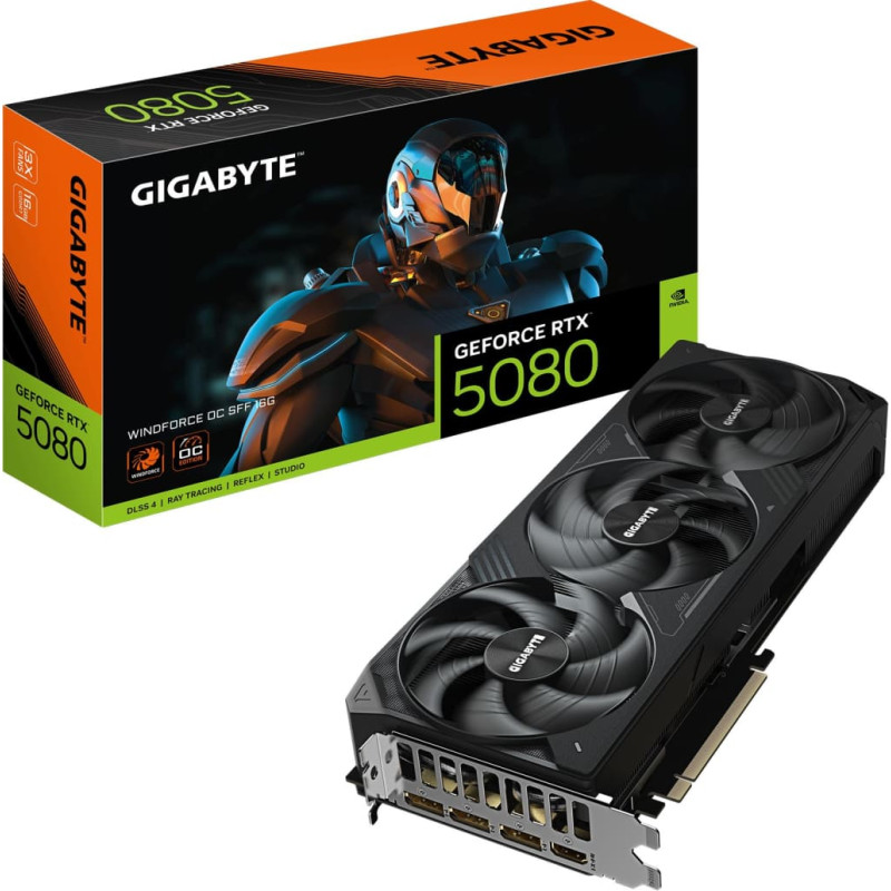 Gigabyte Graphics Card|GIGABYTE|NVIDIA GeForce RTX 5080|16 GB|GDDR7|256 bit|PCIE 5.0 16x|GPU 2670 MHz|Triple slot Fansink|1xHDMI|3xDisplayPort|GV-N5080WF3OC-16GD1.0