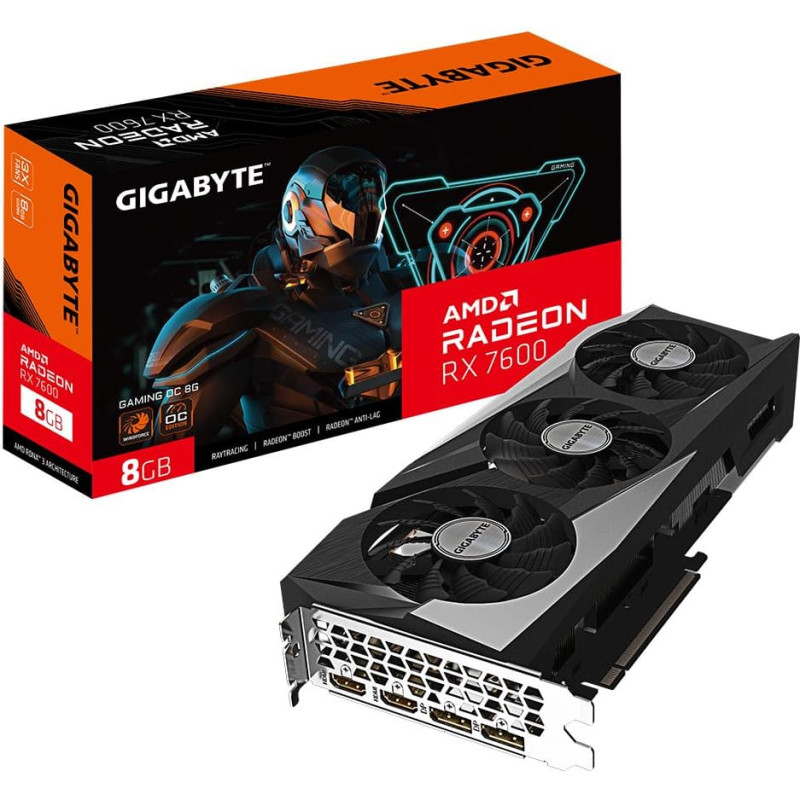 Gigabyte Graphics Card|GIGABYTE|AMD Radeon RX 7600|8 GB|GDDR6|128 bit|PCIE 4.0 16x|2xHDMI|2xDisplayPort|GV-R76GAMINGOC-8GD1.1