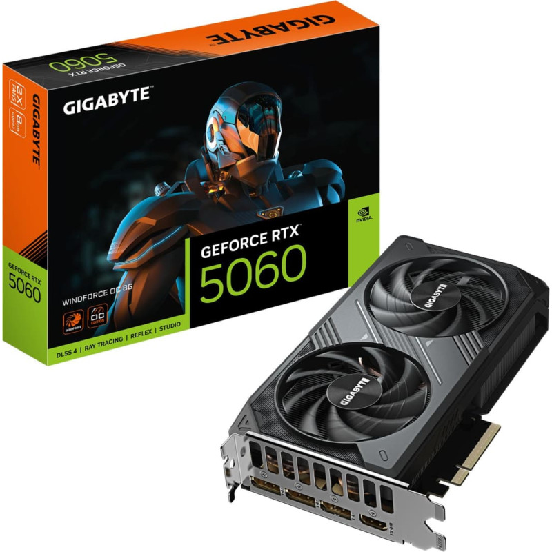 Gigabyte Graphics Card|GIGABYTE|NVIDIA GeForce RTX 5060|8 GB|GDDR7|128 bit|PCIE 5.0 16x|GPU 2512 MHz|GV-N5060WF2OC-8GD