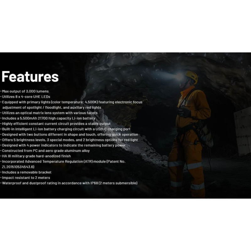 Nitecore HEADLAMP H SERIES 3000 LUMENS/HC75 UHE NITECORE