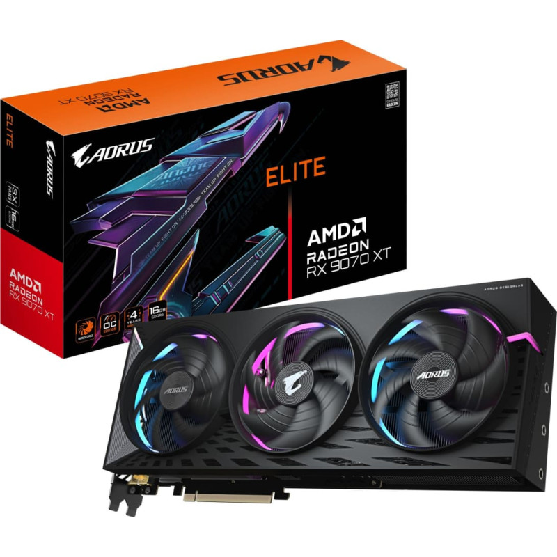 Gigabyte Graphics Card|GIGABYTE|AMD Radeon RX 9070 XT|16 GB|GDDR6|256 bit|PCIE 5.0 16x|Triple slot Heatpipe|2xHDMI|2xDisplayPort|R9070XTAORUSE-16GD1.0