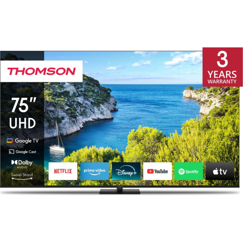 Thomson TV Set|THOMSON|75"|4K/Smart|3840x2160|Wireless LAN|Bluetooth|Google TV|Black|75UG5C14