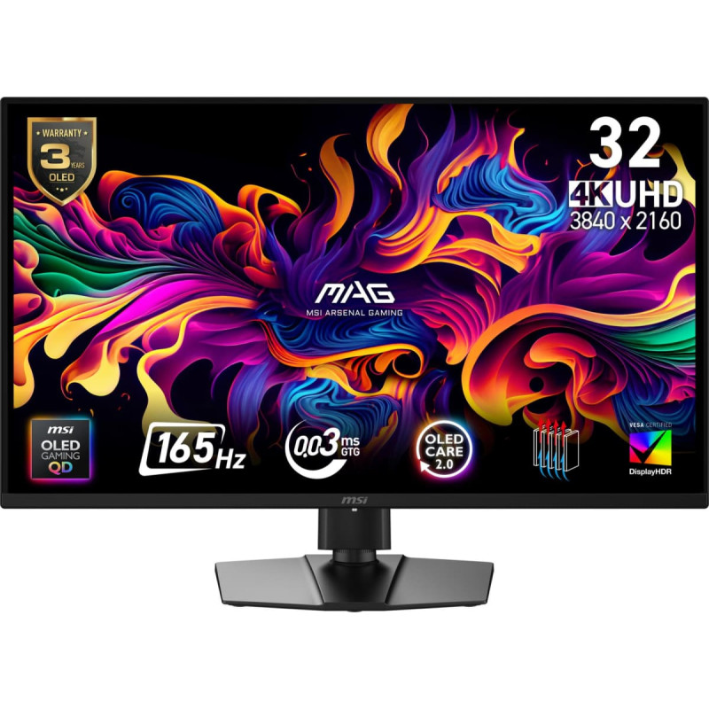 MSI Monitor|MSI|31.5 "|3840 x 2160 pixels|4K Ultra HD|Native aspect ratio 16:9|QD-OLED|Flat|MAG322UPQD-OLEDE16
