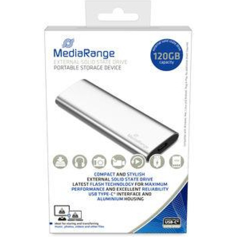 Mediarange External SSD|MEDIARANGE|Read speed 450 MB/s|Write speed 420 MB/s|Form factor M.2|NVMe Yes| 120 GB|MR1100