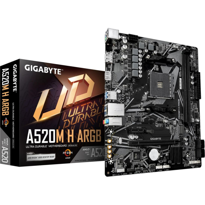 Gigabyte Mainboard|GIGABYTE|AMD A520|Socket AM4|micro ATX|RAM DDR4-SDRAM|2xSlots|1xNumber of M.2 (M) slots|A520MHARGB
