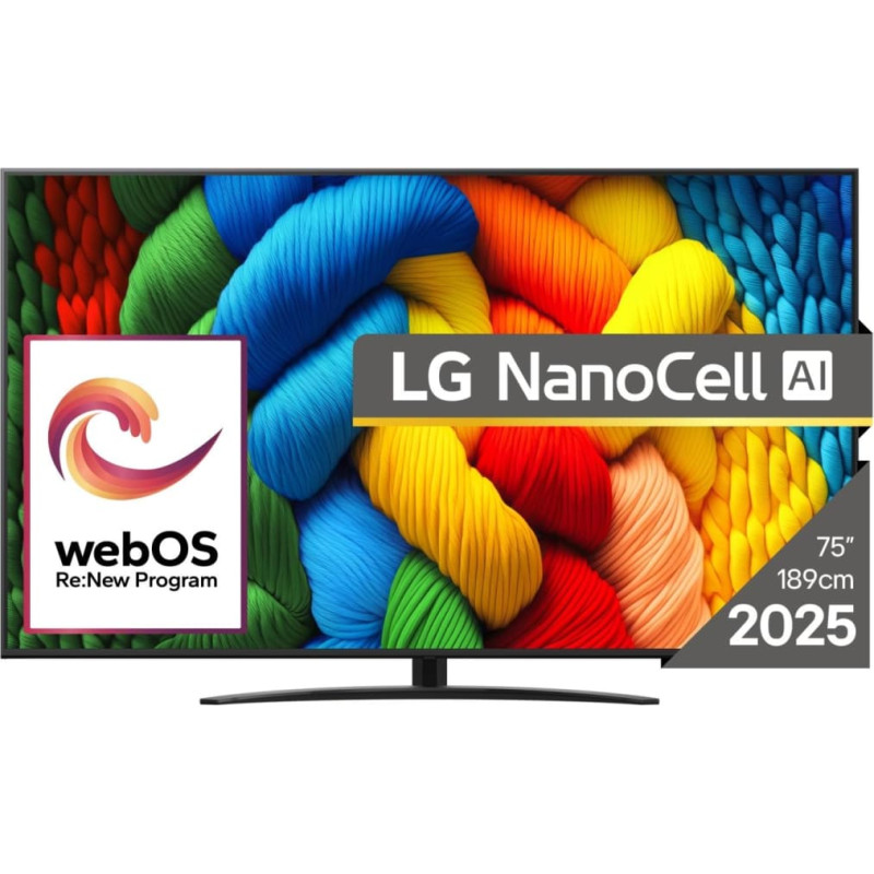 LG TV Set|LG|75"|4K/Smart|3840x2160|Wireless LAN|Bluetooth|webOS|Black|75NANO81A3A