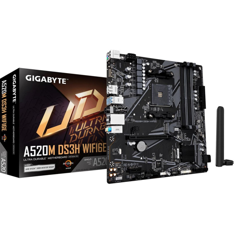 Gigabyte Mainboard|GIGABYTE|AMD A520|Socket AM4|micro ATX|RAM DDR4-SDRAM|4xSlots|Wi-Fi Yes|Bluetooth Yes|1xNumber of M.2 (M) slots|A520MDS3HWF6E