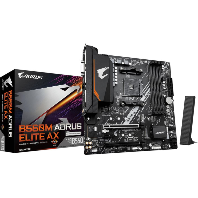 Gigabyte Mainboard|GIGABYTE|AMD B550|Socket AM4|micro ATX|RAM DDR4-SDRAM|4xSlots|Wi-Fi Yes|Bluetooth Yes|2xNumber of M.2 (M) slots|B550M AORUS ELITE AX (REV. 1.4)|B550MAORUSELITEAX1.4