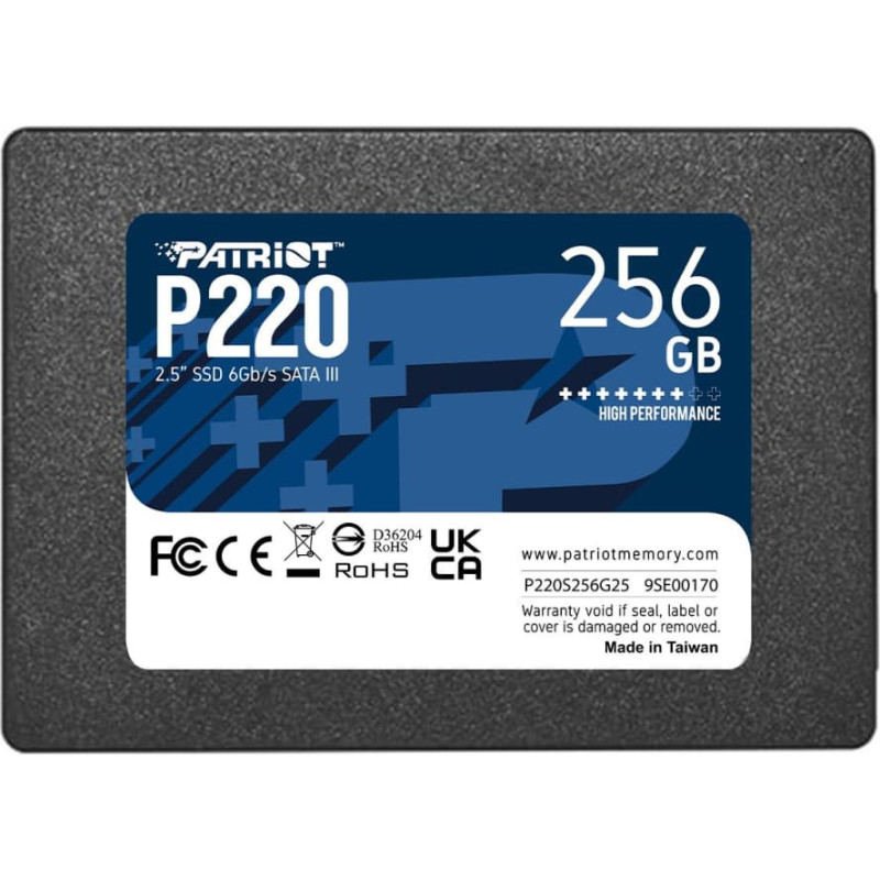 Patriot SSD|PATRIOT|P220|256GB|SATA|Write speed 490 MBytes/sec|Read speed 550 MBytes/sec|2,5"|TBW 120 TB|P220S256G25