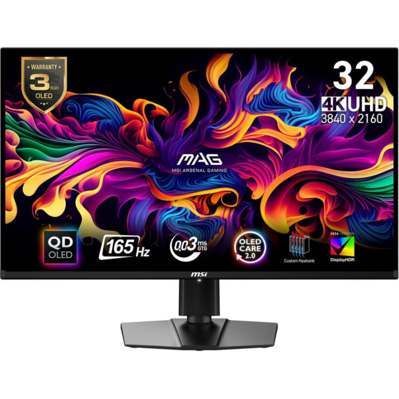 MSI Monitor|MSI|31.5"|Gaming|Panel QD-OLED|3840x2160|16:9|165Hz|0.03 ms|Swivel|Pivot|Height adjustable|Tilt|Colour Black|MAG321UPQD-OLED